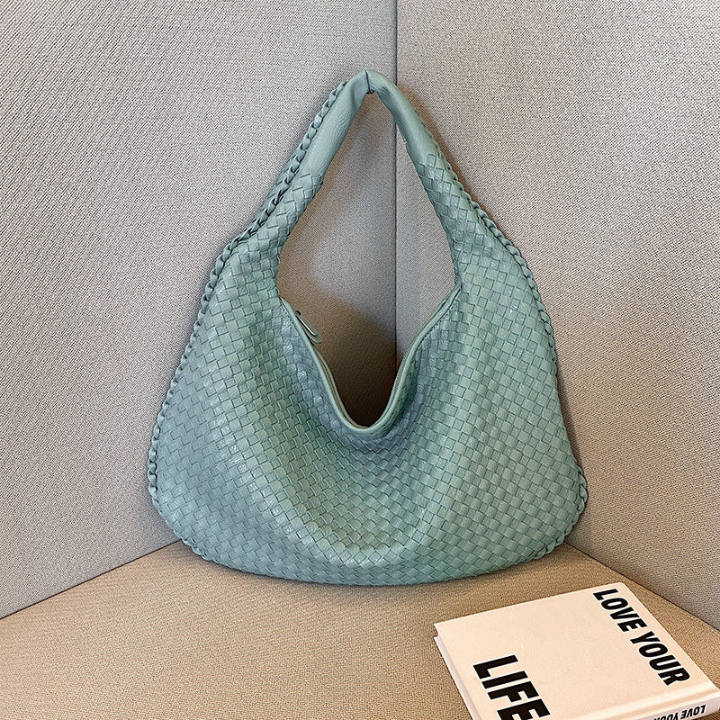 Texted Woven Shoulder Bag
